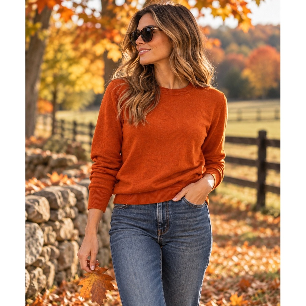 Old Money Preppy Italian Merino Wool Sweater Orange Preppy Quiet Luxury Sz M